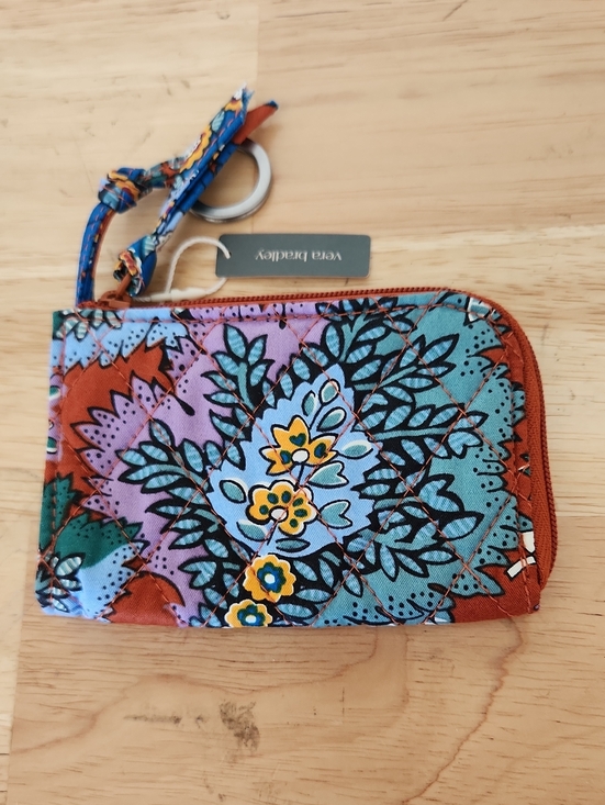 Vera Bradley Handbags - Vera Bradley Zip Pouch Teal, Rust & Purple Floral Quilted Zip Card Case